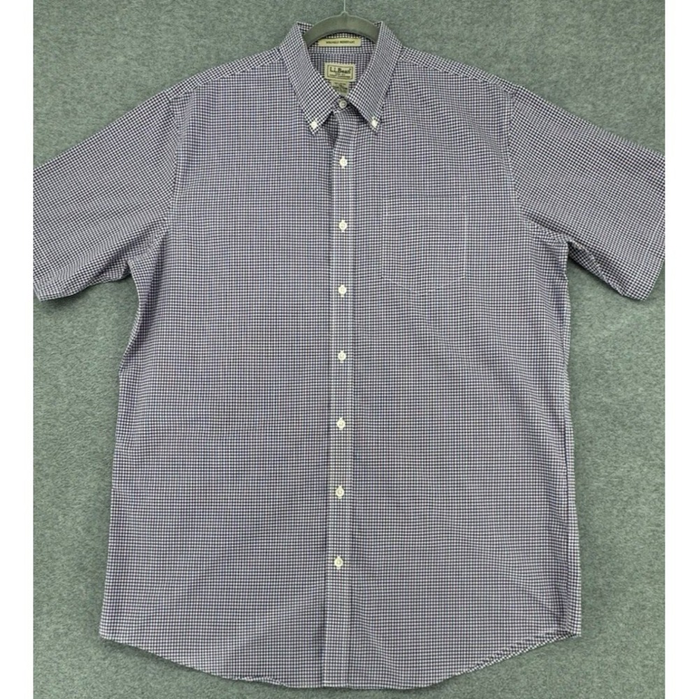 L.L. Bean Men's Short Sleeve Button Down Gingham Plaid Check Shirt Cotton